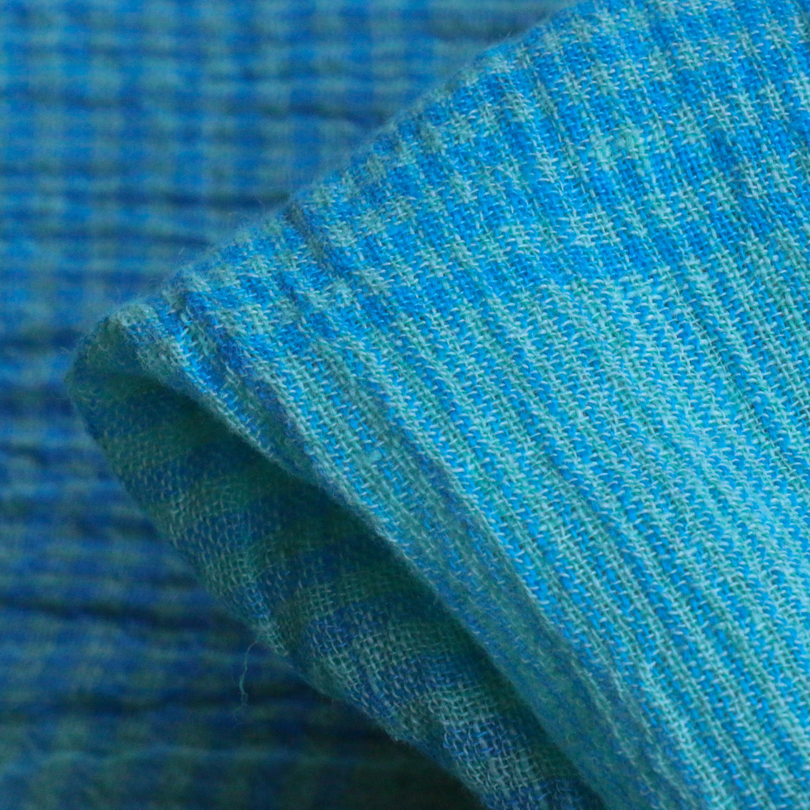 Menorca Aqua Check Crinkle Linen