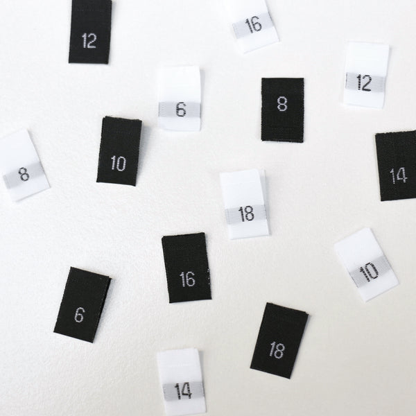 Size Woven Labels - 12 labels (Black)