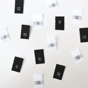 Size Woven Labels - 12 labels (White)