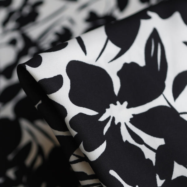 Onyx Floral Stretch Technical Polyester