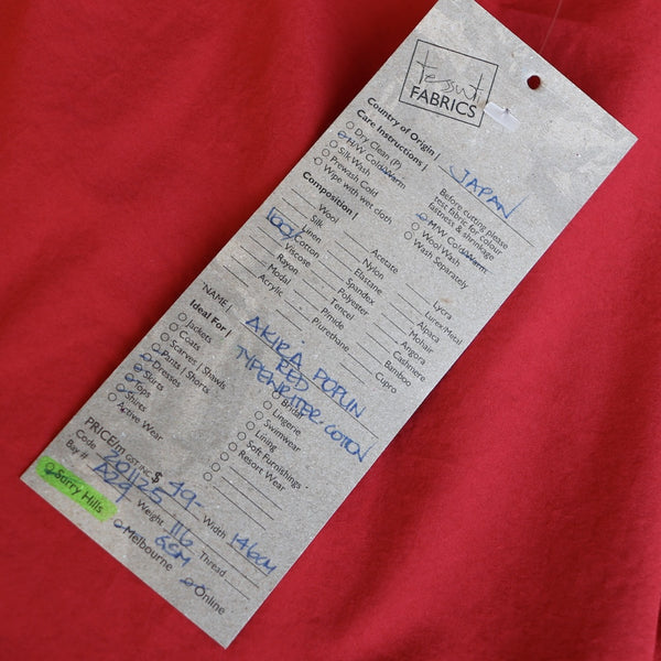 Akira Poplin Red - Typewriter Cotton - Washer Finish