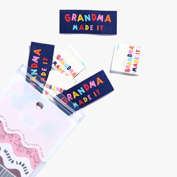 KATM Woven Labels - "Grandma Made It - Grandma Loves You" - woven sewing labels 6 Pack