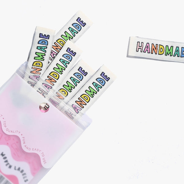 KATM Woven Labels - "Handmade" Rainbow - woven sewing labels 6 Pack