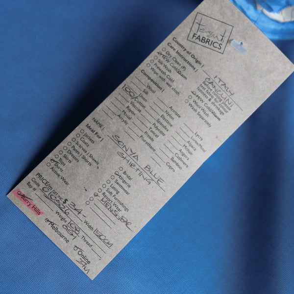 Remnant of Sonya Blue Cotton Shirting
