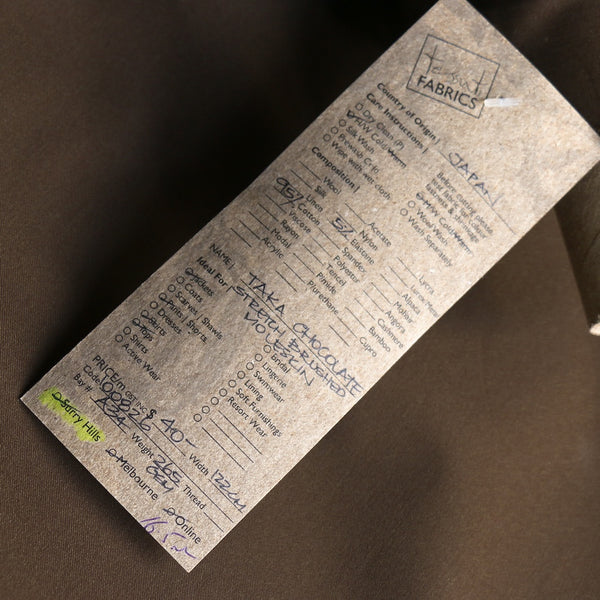Taka Chocolate Stretch Brushed Moleskin Cotton