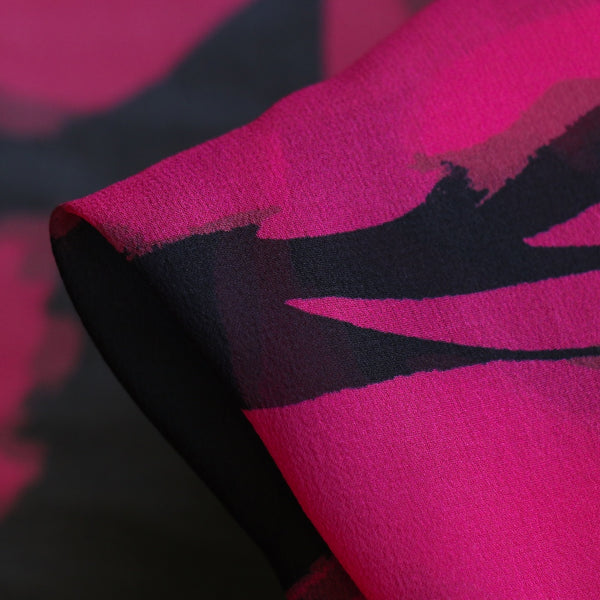 Magenta Floral Black/Fuchsia Silk Georgette