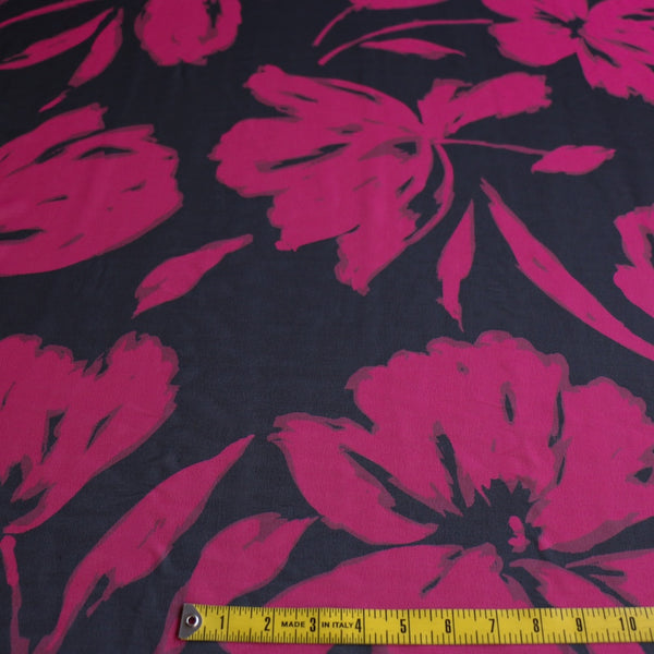 Magenta Floral Black/Fuchsia Silk Georgette