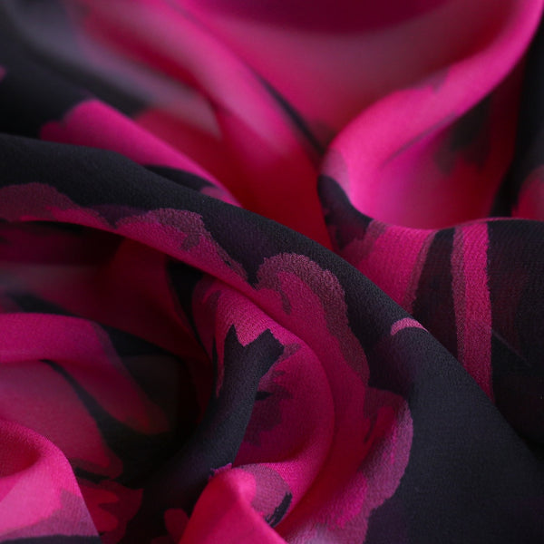 Magenta Floral Black/Fuchsia Silk Georgette