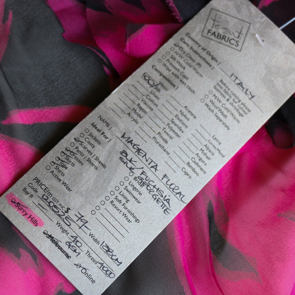 Magenta Floral Black/Fuchsia Silk Georgette