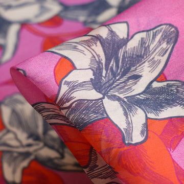 Lily On Pink Silk/Cotton Voile