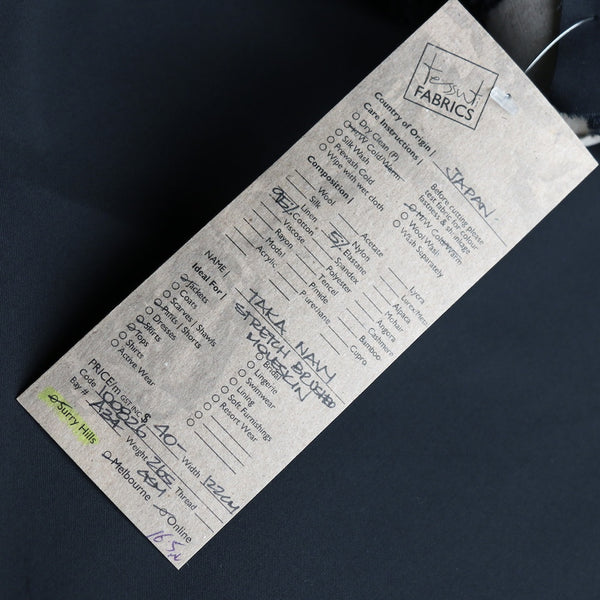 Taka Navy Stretch Brushed Moleskin Cotton
