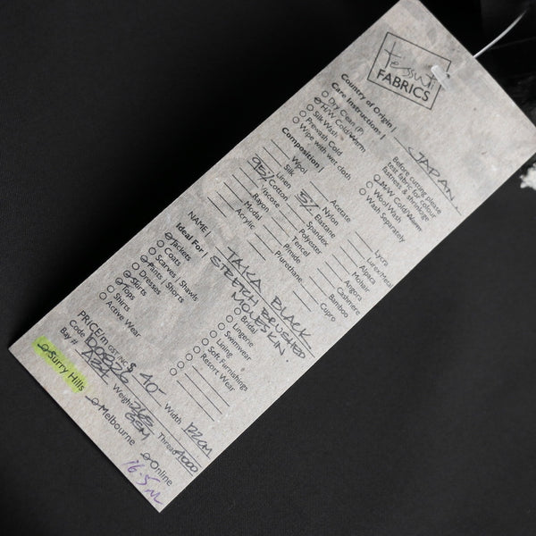 Taka Black Stretch Brushed Moleskin Cotton
