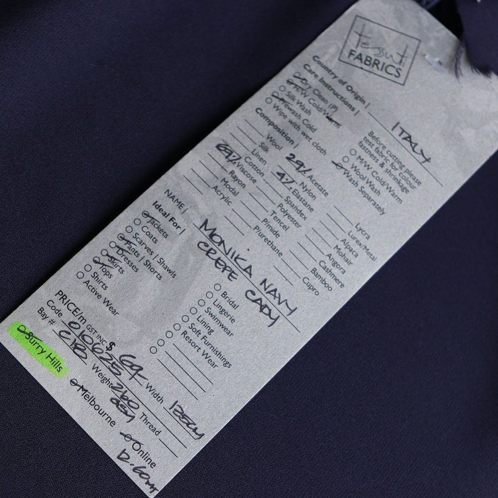 Monika Navy Crepe Stretch Cady