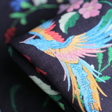 La Palma Black Printed Linen - Border Print