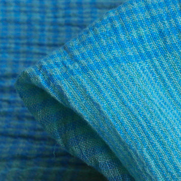 Menorca Aqua Check Crinkle Linen