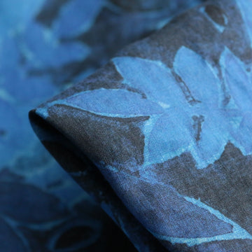 Cobalt Canopy Washed Printed Linen