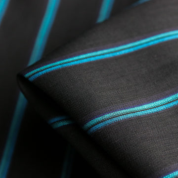 Turquoise/Aqua Stripe on Black Linen