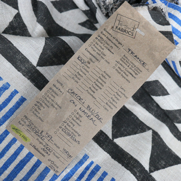 Catori Blu/Black on Natural Heavy Linen