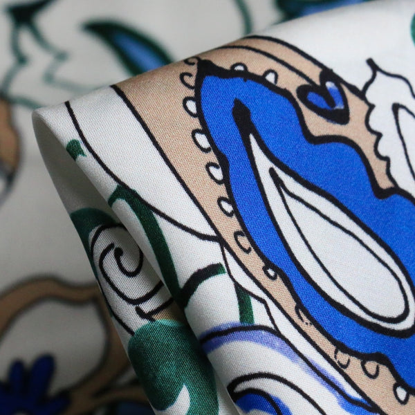 Ombre Blue Paisley Silk/Viscose Satin