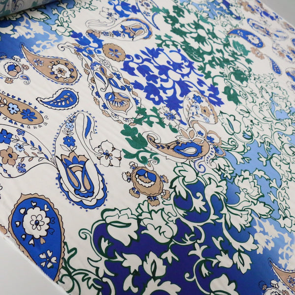 Ombre Blue Paisley Silk/Viscose Satin