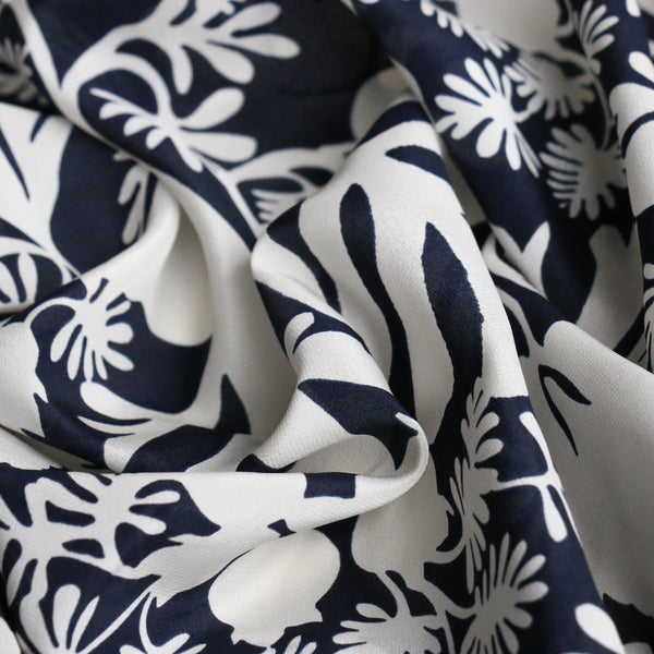 Botanica in Navy Silk Crepe De Chine