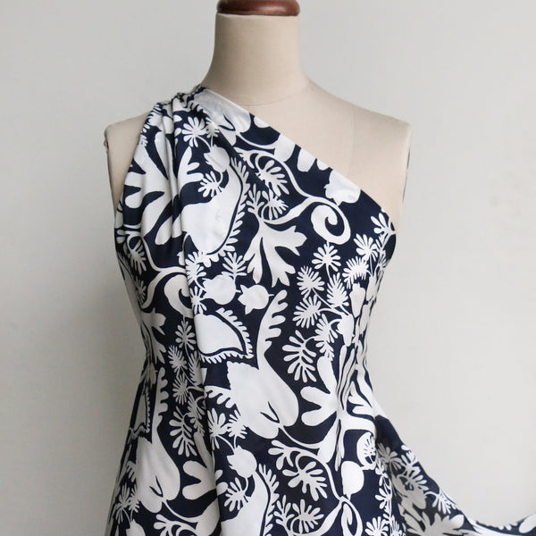 Botanica in Navy Silk Crepe De Chine