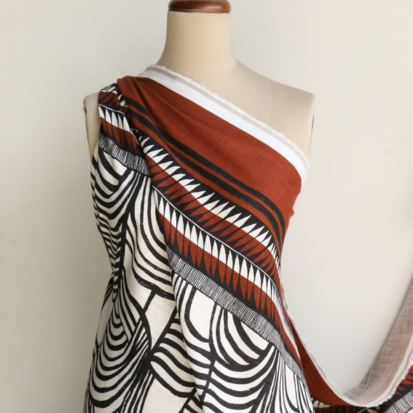 Tribu Stripe Border Print  Printed Linen