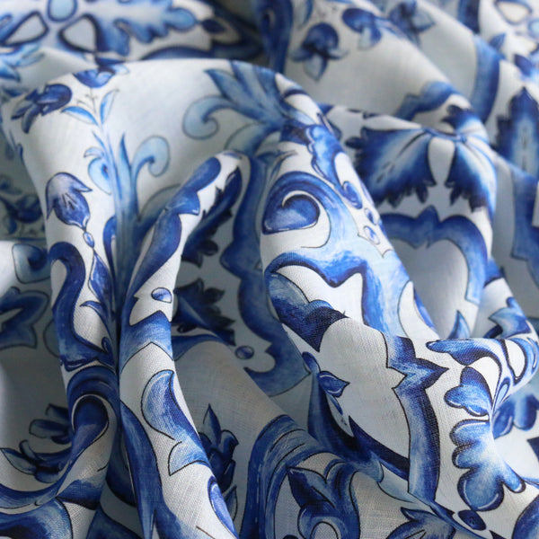 Taormina Blue Printed Linen