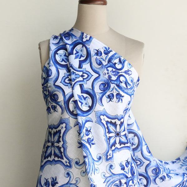 Taormina Blue Printed Linen