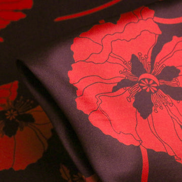 Fragile Blooms Choc/Red - Belgravia Silk Satin
