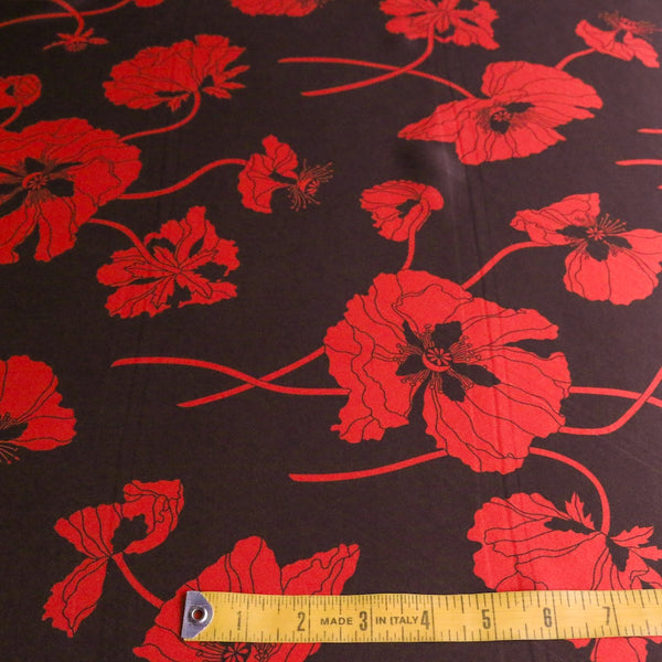 Fragile Blooms Choc/Red - Belgravia Silk Satin