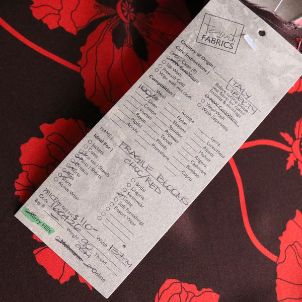 Fragile Blooms Choc/Red - Belgravia Silk Satin