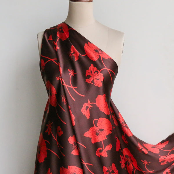 Fragile Blooms Choc/Red - Belgravia Silk Satin