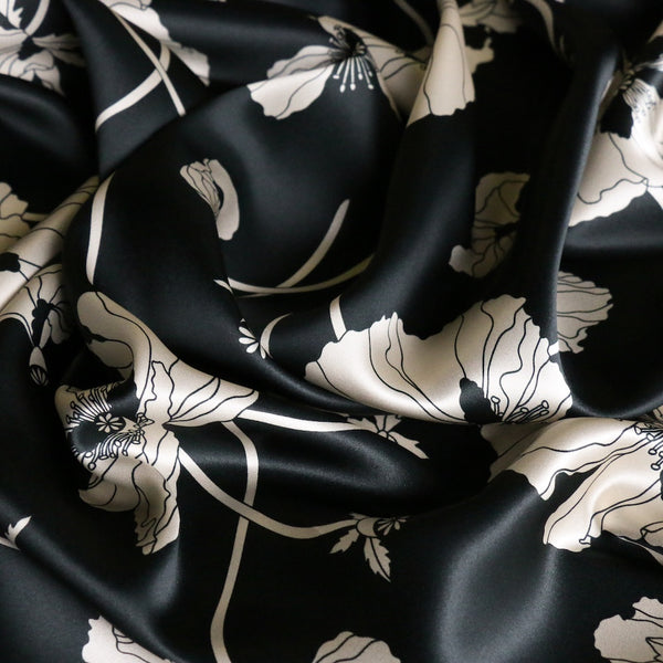 Fragile Blooms Black - Liberty Belgravia Silk Satin
