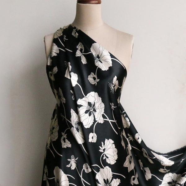 Fragile Blooms Black - Liberty Belgravia Silk Satin