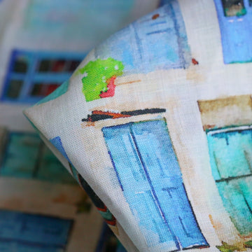 Hydra Blue Printed Linen