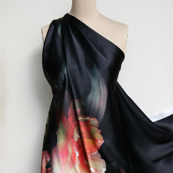 Ebon Grove Black Silk Satin - Panel Print