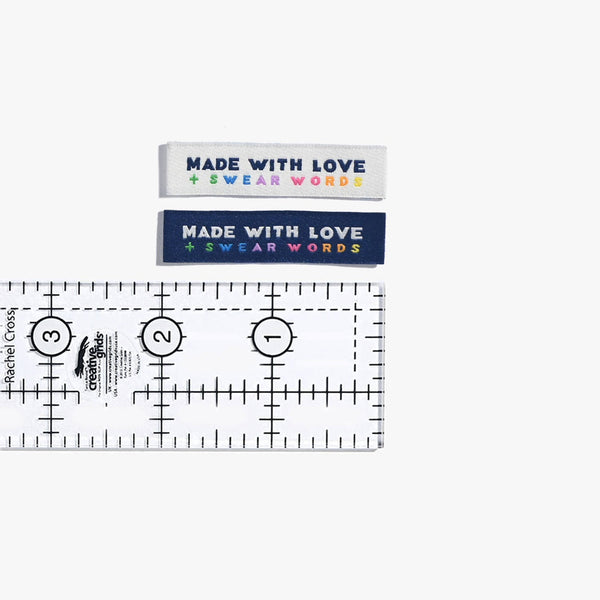KATM Woven Labels - "Made With Love + Swear Words" - Woven Sewing Labels 6 Pack