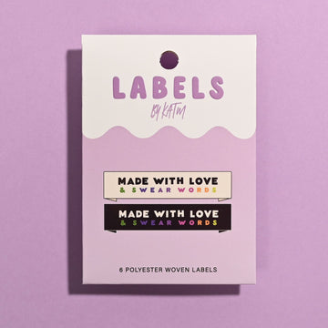 KATM Woven Labels - "Made With Love + Swear Words" - Woven Sewing Labels 6 Pack