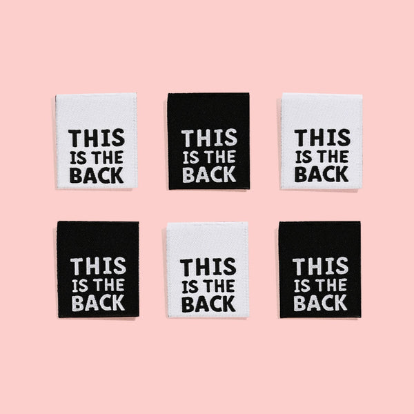 KATM Woven Labels - "THIS IS THE BACK" - woven sewing labels 6 Pack