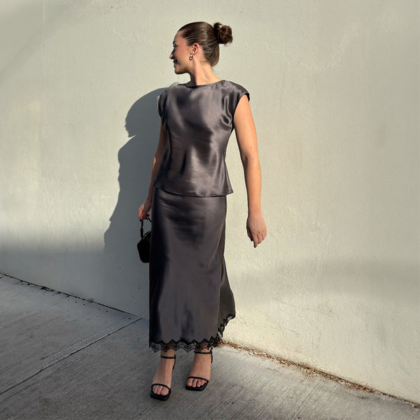 Charcoal Silk Satin - 22mm