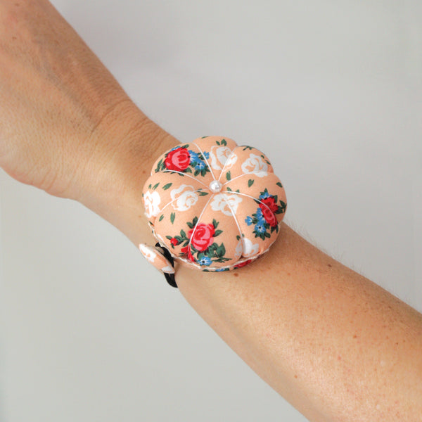 Wrist Pin Cushion - Apricot Floral