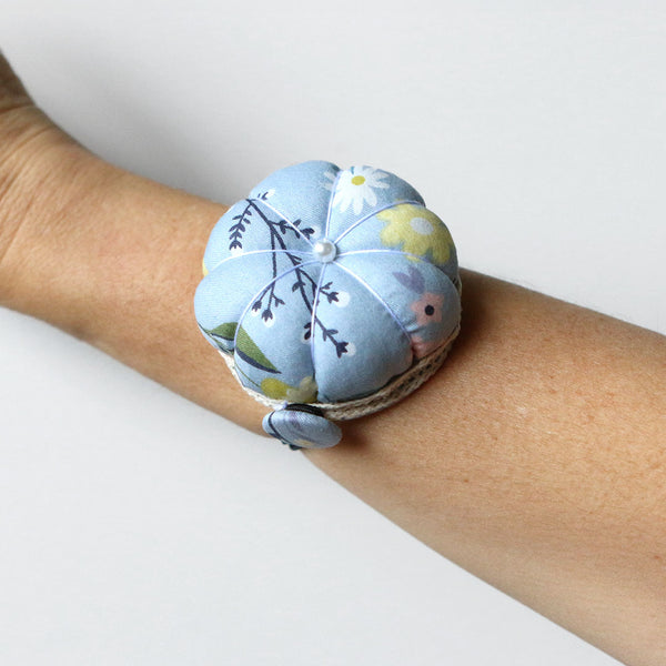 Wrist Pin Cushion - Pastel Blue Floral