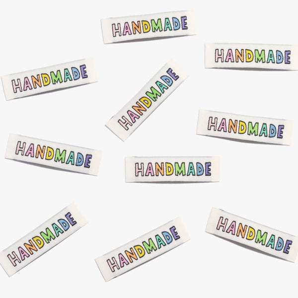 KATM Woven Labels - "Handmade" Rainbow - woven sewing labels 6 Pack
