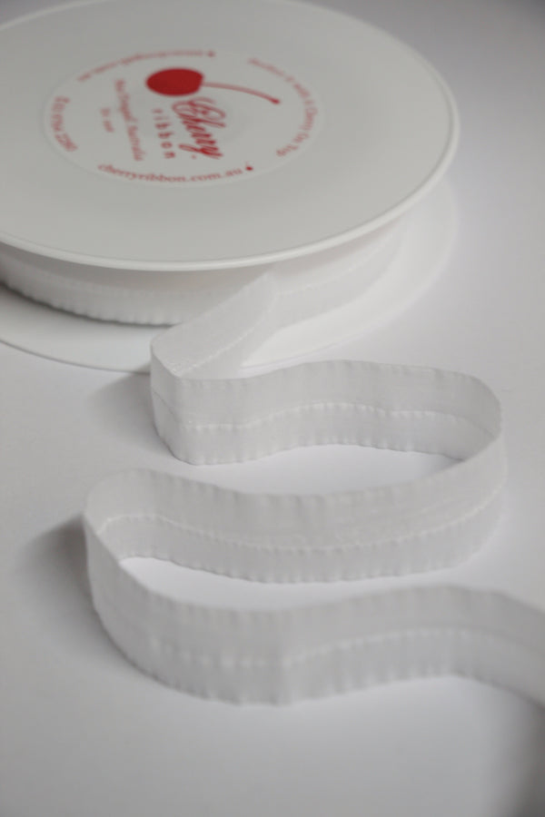 24mm Mousseline Fold Over Elastic - White