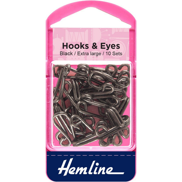 Hemline - Extra Large Hooks & Eyes - Black