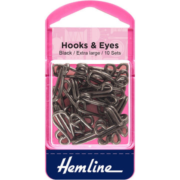 Hemline - Extra Large Hooks & Eyes - Black