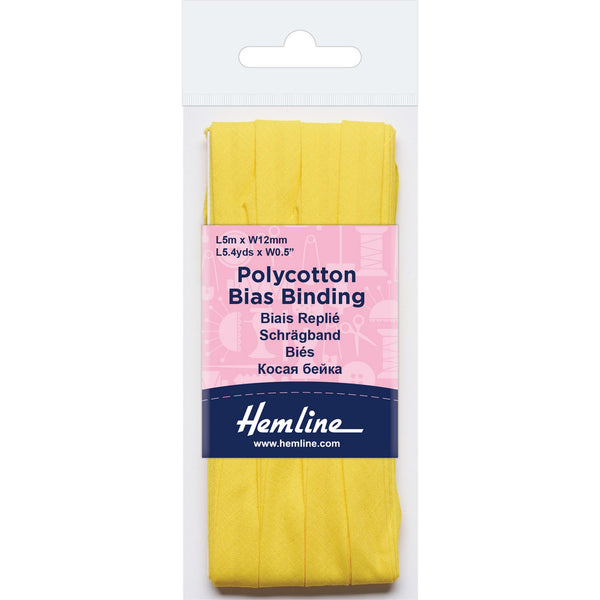 Hemline  Polycotton Bias Binding - Yellow 12MM X 5M