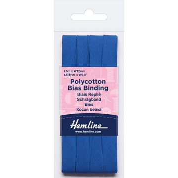Hemline  Polycotton Bias Binding - Royal12MM X 5M
