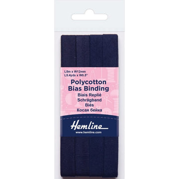 Hemline  Polycotton Bias Binding - Navy 12MM X 5M
